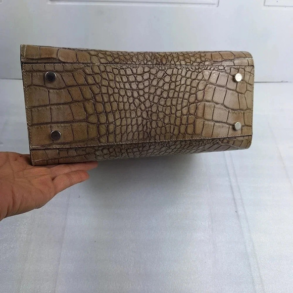 Claudia Firenze Croc Embossed Leather Cream Colored Satchel/ Bag - Picture 7 of 16